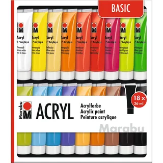 Marabu Acrylfarben Set Basic 18 St. 648 ml Mehrfarbig