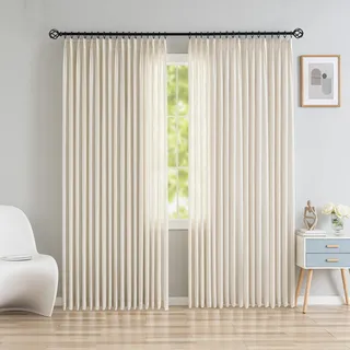 OYRING Vorhänge aus Kunstleinen, 274,3 cm lang, doppelte Plissee-Vorhänge für Schlafzimmer, einfaches Aufhängen über Haken, 1 Paneel, natürliches Leinen, 254 cm B x 274,3 cm L
