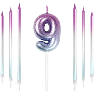 Mciskin Bunte Zahlenkerzen, Kerze für Kuchen, Geburtstagskerzen, Hochzeitsdekorationen, Partykerzen, Geburtstagskerzen für 9 Jahre, Jungen, Mädchen, Tortenaufsatz, Geburtstagskerzen Nummer 9