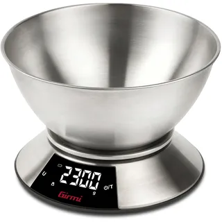 Girmi PS86 Küchenwaage, 2-L-Schüssel, Gehäuse und Schüssel aus Edelstahl, Großes Display 58 x 30 mm, Messung 1 g/5 kg, TARA-Funktion