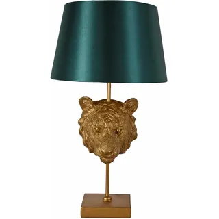 Tischlampe Tigerkopf Gold Tierkopf Leuchte Nachttischlampe Jungle Löwenkopf 57cm