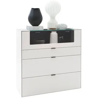 Dieter Knoll Highboard , Weiß , Glas, Keramik, Holzwerkstoff , 3 Schublade(n) Schubladen , 121.9x121.5x45.2 cm , Beimöbel erhältlich, umfangreiches Zubehör erhältlich , Holzmöbel, Wohnwände Holz, Wohnwand Serien Holz