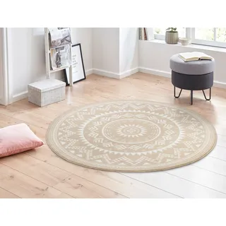 HANSE HOME Teppich Valencia Rund – Mandala Teppich Kurzflor Modern Vintage Teppiche für Esszimmer, Wohnzimmer, Kinderzimmer, Flur, Schlafzimmer, Küche – Ivory ø140cm