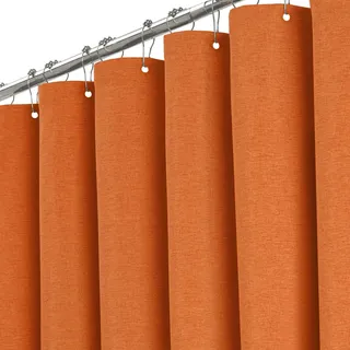 BTTN Duschvorhang Stoff 180x200 cm, Leinen-Textur, Anti-Schimmel, waschbarer Textil-Duschvorhang mit 12 Plastikhaken, gewichteter Saum Polyester-Duschvorhänge für Badewanne, Orange/verbranntes Orange