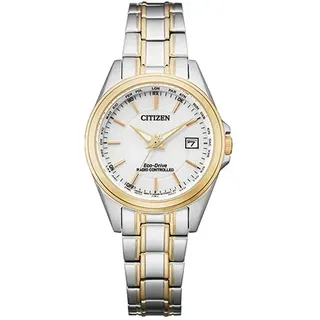 Funkuhr CITIZEN, silber (silberfarben, goldfarben), Armbanduhren, Damen, Funkuhr, Armbanduhr, Damenuhr, Solar, Edelstahlarmband, Saphirglas, Datum