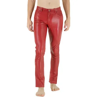 RICANO Rote Slim Fit Lamm Lederjeans Herren Lederhose rot, W40/L36 - Rot