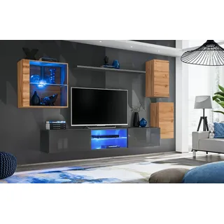 Wohnzimmerwand RIONATA 23 – Eiche Wotan / Graphit - Grau