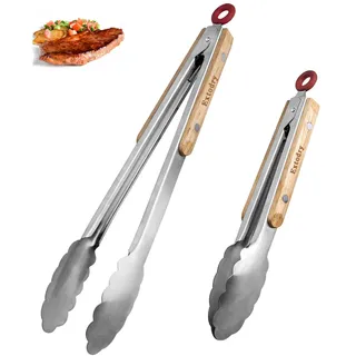 Extodry Robuste Küchenzange-Grillzange Edelstahl,leicht zu Haltender-Hitzebeständigen Holzgriffen Kochzange,Zum Fleisch,Spaghetti,Wurstzange,Zubehör für Küchenutensilien aus Metall