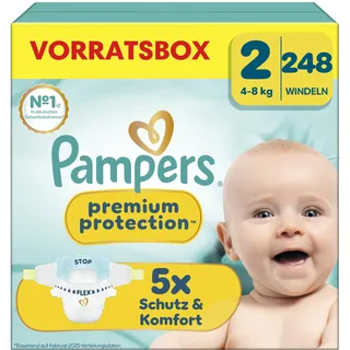 Pampers Premium Protection Größe 2, 248 Windeln, 4kg-8kg | unser Nr. 1 Haut- und Auslaufschutz