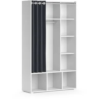 Vicco Kinderkleiderschrank Luigi Weiß 105.8 x 178.1 cm mit Vorhang-Kleiderstange , Weiß, Weiß , Holzwerkstoff , 9 Fächer , Rechteckig , 105.8x178.1x38 cm , Babymöbel & Kindermöbel, Babyzimmer, Babyregale & Kinderregale