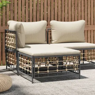 Maison Exclusive Gartenhocker mit Beige Kissen Poly Rattan - Grau