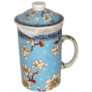 lachineuse - Chinesische Tasse ""Lotusblüte"" - Porzellan Teetasse mit Sieb und Deckel - Traditionelles chinesisches Geschirr - Geschenkidee Tee Asien - Blau