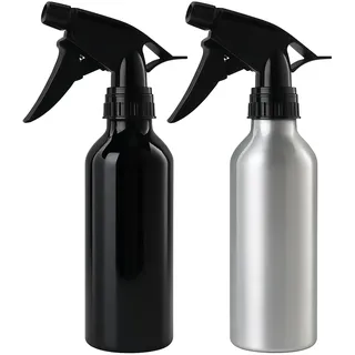 WESTCRAFT 2er Set Sprühflaschen Aluminium 200 ml – Nachfüllbar, Zerstäuber Pumpsprüher für Pflanzen, Haushalt, Reinigung – Schwarz & Silber – BPA-frei & robust