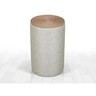 Atelier Del Sofa Stilvoller Pouf in Grau, 52 cm hoch x 31 cm tief | 50% Baumwolle & 50% Leinen, PVC-beschichtete, verdeckte Beine | Bohème- und skandinavisches Design