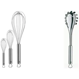 WMF Profi Plus Schneebesen Set 3-teilig, spülmaschinengeeignet & Profi Plus Spaghettilöffel 32 cm, Cromargan Edelstahl teilmattiert, ideal als Nudelzange und Spaghettizange, spülmaschinengeeignet