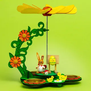 SIKORA OD17 Osterdeko Teelicht Pyramide aus Holz | Hochwertige Tischpyramide & Frühlingsdeko für Ostern | Handbemalte Osterhasen Figuren Malschule | Höhe ca. 20 cm