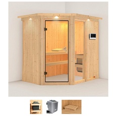 Bild Sauna »Frigga 1«, (Set), 9-kW-Bio-Ofen mit externer Steuerung beige