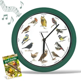 STARLYF Birdsong Clock Wanduhr mit Vogelstimmen, Wanduhr mit echten Klängen von 12 verschiedenen Vögeln, Stummschaltplan in der Nacht, 25x25cm,Natürlicher Charme für Dein Zuhause