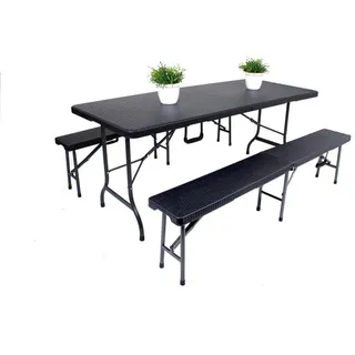 Gardenson Gartengarnitur , Schwarz , Metall, Kunststoff , 3-teilig , 75x73x180 cm , Tisch klappbar, UV-beständig, wetterfest, Bank klappbar, platzsparend verstaubar , Gartenmöbel, Loungemöbel