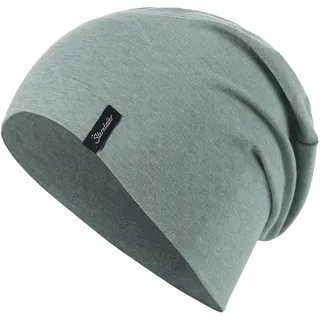 Sterntaler OCS Beanie mit Umschlag – Mütze aus Melange-Singlejersey (Bio) mit Ohrenklappen, Bindeband & Stickmotiv – Unisex Baby Übergangsmütze – steingrün, Gr. 33