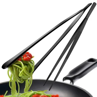 4smile Grillzange 30 cm - 2 Stück Grillzange Edelstahl, Schwarz | Vielseitig einsetzbare Küchenzange zum Braten, Backen und Grillen in der Küche, kraftsparende Kochpinzette für BBQ im Freien