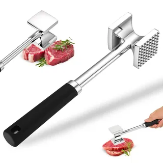 Fleischhämmer & Fleischklopfer Edelstahl Spülmaschinenfest, 27 cm Doppelseitig Fleischhammer, Antihaft Schnitzelklopfer Edelstahl, Steakklopfer Fleischzartmacher Rindfleisch Hammer Fleischplattierer