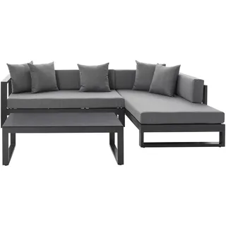 Amatio Loungegarnitur , Anthrazit , Metall, Glas, Textil , 3-teilig , Füllung: Schaumstoff,Polyester,Schaumstoff , Ottomane rechts, L-Form , 248x180 cm , Gartenmöbel, Loungemöbel, Loungegarnituren