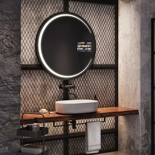 Artforma Runde Badspiegel SMART 100x100 cm - mit LED Beleuchtung - LED Farbe Kaltweiß 7000K - Individuell Nach Maß - Beleuchtet Wandspiegel Lichtspiegel Badezimmerspiegel SOKR156 - Transparent