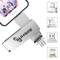 Suhsai USB 3.0 Flash Drive 32 GB, 4 in 1 USB Memory Stick, Externer Speicher Pendrive, High Speed ​​Foto Stick, Pen Drive Kompatibel mit iPhone, iPad, Android, Laptop, Tablet, PC, Computer (Silber)