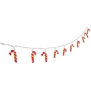 goobay 58117 10er LED-Lichterkette Zuckerstangen Lichterkette, Zuckerstäbe, Candy Cane Weihnachtsbeleuchtung, warm-weiß leuchtend, Timerfunktion, rot, weiß, Klar