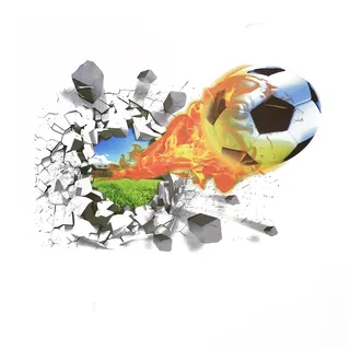 3D Wandtattoo Junge Schlafzimmer Fussball Durchbruch Wand Aufkleber Kinderzimme Jugendzimmer Fußball Poster Deko 42x60 cm