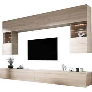 Wohnwand Sonoma-Eiche, Breite: 300 cm, Höhe: VERSTELLBAR cm, Tiefe: 42 cm - Braun