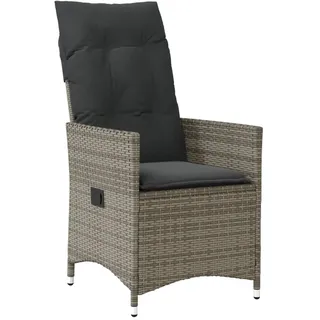 vidaXL Gartensessel Verstellbar mit Kissen Grau Poly Rattan - Grau