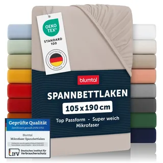 Blumtal® Spannbettlaken 105x190 cm - Bettlaken 105x190 Spannbettlaken aus Microfaser - Spannbetttuch 105x190 cm - Spannleintuch 105x190 - Leintuch 105x190 - Bettbezug 105x190 - Fitted Sheets - Taupe