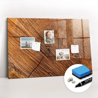 Magnetpinnwand Memoboard - Zubehörsatz - Weißer Marker + Schwamm + Magnete - 90 x 60 cm - Dekoratives Holz - Braun