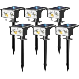btfarm 6 Stück Solarlampen für Außen mit Bewegungsmelder, 3 Modi Solarstrahler für Außen Garten IP65 Wasserdicht Led Solar Strahler, 6500K Solarleuchten Aussen für Eingang Terrasse Treppe, Kaltweiß