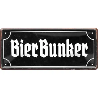 WOGEKA ART Retro Blechschild - BIER BUNKER - Lustiger Spruch als Geschenkidee zu Geburtstag Weihnachten als Deko Schild für PARTY KELLER 28x12 cm Vintage Metallschild 427