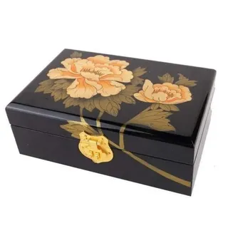 lachineuse - Schmuckkästchen mit goldener Pfingstrose - Aufbewahrungsbox aus lackiertem Holz - Schmuck- und Geheimbox - Chinesisches Dekor - Geschenkbox für Damen - Geschenkidee - 21 x 14 x 7 cm