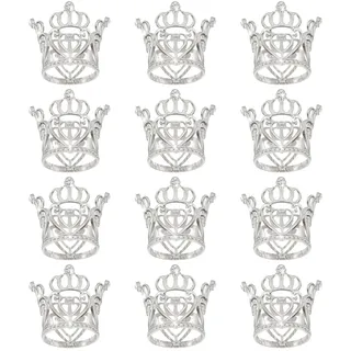 QUARKZMAN 12 Stück Mini Kronen Kuchenaufsätze, Legierung Königin Prinzessin Kleine Silberkrone Tiara Cupcake Herzförmig mit Perlen Strass für Geburtstagskuchen Dekor, Herzkrone