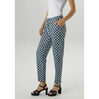 Schlupfhose ANISTON SELECTED, Damen, Gr. 42, N-Gr, bunt (blau, weiß, hellblau), Jersey, Obermaterial: 67% Polyester, 31% Viskose, 2% Elasthan, Jacquardmuster, gemustert, figurumspielend knöchelfrei, Hosen Schlupfhose, mit Allover-Muster in geometrischer Wabenoptik