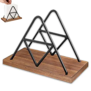 Serviettenhalter aus Metall & Hölzerne Braune Serviettenspender Papier Servietten Halterung zum Dekorieren Dreieckiges Design für Tisch Küchenzubehör Restaurantdekoration Barzubehör und Dekoration
