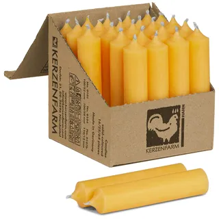 Kurze Stabkerzen 100 x 22 mm durchgehend gefärbt - Spitzkerzen aus Deutschland - Kerzenfarm Hahn - Unparfümierte und RAL-Zertifizierte Tafelkerzen (25, Gelb)