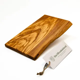 DAS OLIVENHOLZBRETT ®, Schneidebrett Massivholz, Kräuterbrett, Frühstücksbrett aus Holz, Olivenholz mit einer Seite Naturkante, 30 x 17 x 2cm
