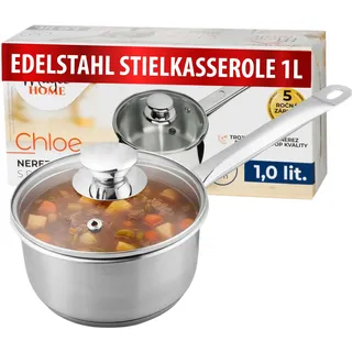 MAGIC HOME Stielkasserolle 14 cm INDUKTION | Kleiner Topf aus Edelstahl 1L | Mini | Satin-Finish Kasserolle mit Deckel | Saucepan für Alle Herdarten, Induktionsherd | Kochtopf 14cm | Small pot | Chloe