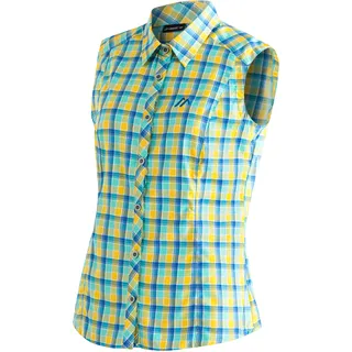 Funktionsbluse MAIER SPORTS "Paloma", Damen, Gr. 52, gelb (pastellgelb), 85% Polyester, 15% Viskose, Blusen Funktionsbluse, ärmellose Damen Bluse, sommerliches Blusen-Shirt, Karobluse, Reg. Fit