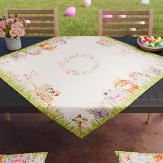 PETTI Artigiani Italiani - Ostertischdecke 90 x 90 cm aus schmutzabweisender Mikrofaser, elegant und waschbar, Mittelstück für Ostern, raffinierte Dekoration, 100 % Made in Italy