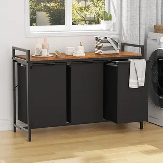 LOOBOV Wäschekorb 3 Fächer, 3 x 50 L Wäschesammler mit Ablage, Wäschesortierer, Waschesammelboxaus aus Oxford-Gewebe Abnehmbar, Metallrahmen, Vintagebraun-Schwarz (3 Fächer- 150 L)