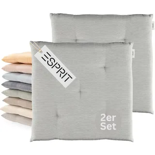 Esprit 2er Set Sitzkissen Stuhl 40x40cm Grau - Bequeme Stuhlkissen für Esszimmer & Küche - waschbar bis 30°C - Öko-Tex - Sitzauflage für Gartenmöbel, Sitzpolster, Bank, Bürostuhl & Boden