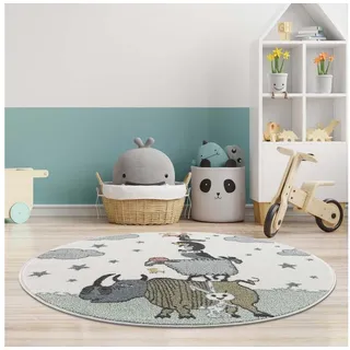 Carpet City Kinderteppich »Anime9394« rund 11 mm Höhe Spielteppich mit Tieren, Weicher Flor, Pflegeleicht, Kinderzimmer, beige