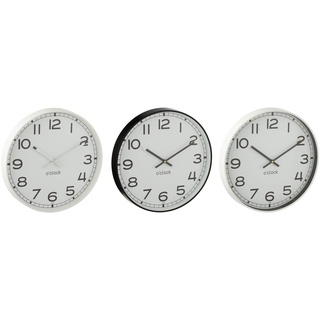 J-Line Wanduhr, rund, Kunststoff, weiß/schwarz, klein, 3-3 Stück